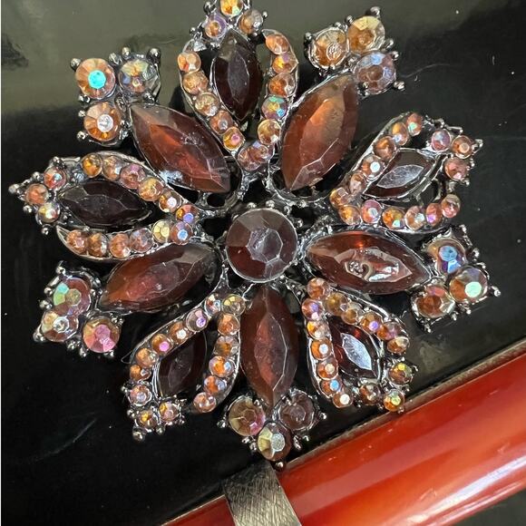 Vintage Art Deco Rhinestone Flower Brooches Burnt Orange Pin Jewelry Women Glam - Picture 2 of 14